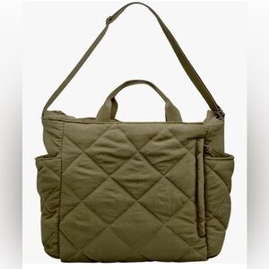 Quilted Olive Green Tote Bag - Lightweight Shoulder & Hand Carry